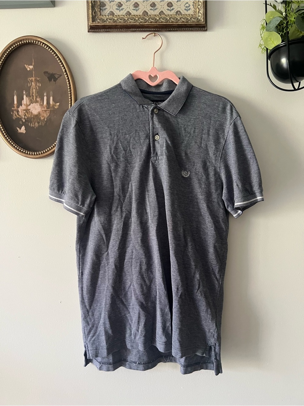 Chaps Men's Heather Blue/Grey Rib-Knit Polo Shirt